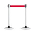 [BS-SW] Slow Retractable Belt Stanchion, Crowd Control Rope Barrier Stand, Set of 2, PEFE Coating Belt, Water Resistance, Simple & Easy Assembly, EGI Snow White (Red)